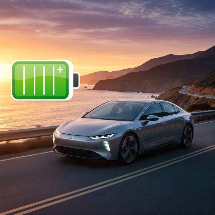 Hybrid car coastal sunset Hybrid car coastal sunset