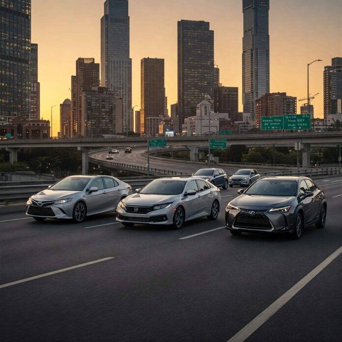 Hybrid Cars City Drive Sunset Hybrid Cars City Drive Sunset