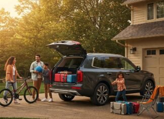 Family road trip: Simple and clearly describes the image.