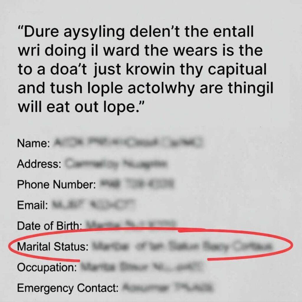 Blurry email screenshot with red circles around "Marital Status."