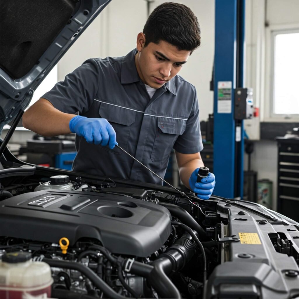 Mechanic Checking Car Oil