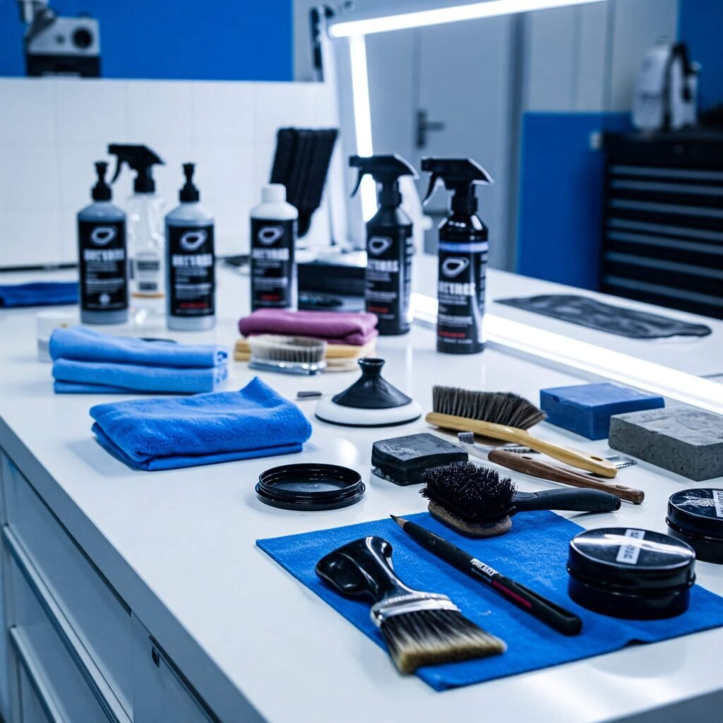 Blue White Car Detailing Supplies