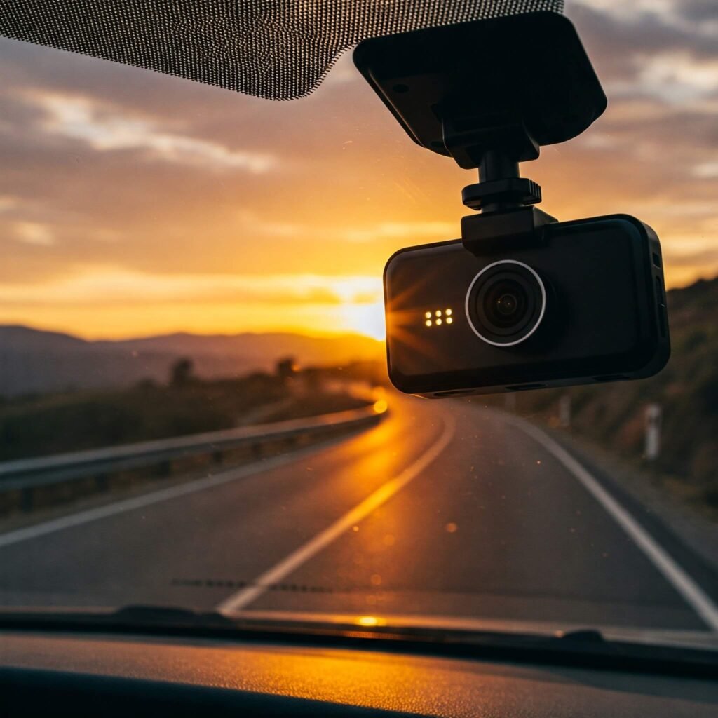 Smart dash cam capturing sunset.