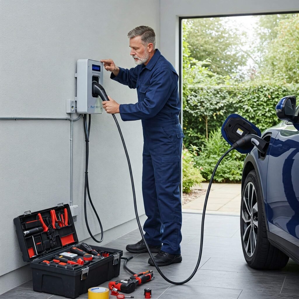 Electrician installing EV charger
