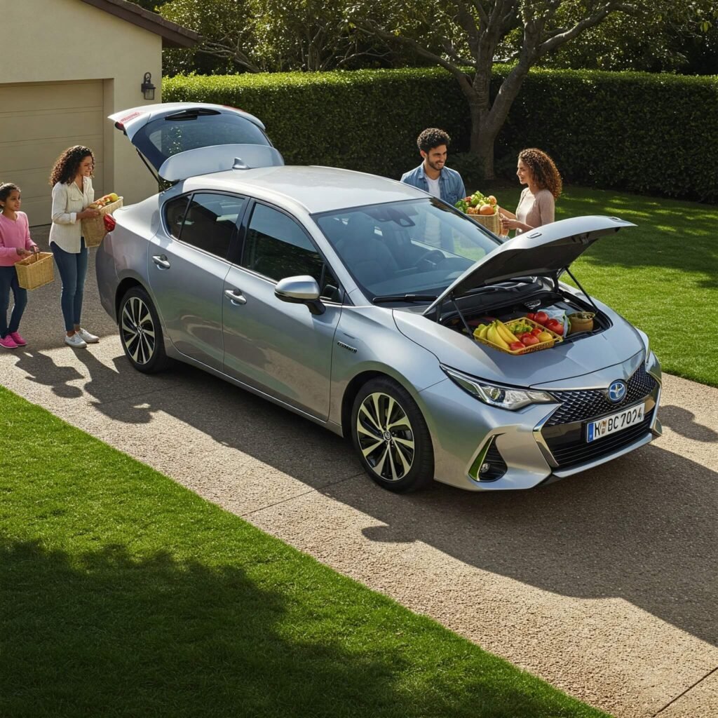 Family Loading Groceries into Hybrid Car