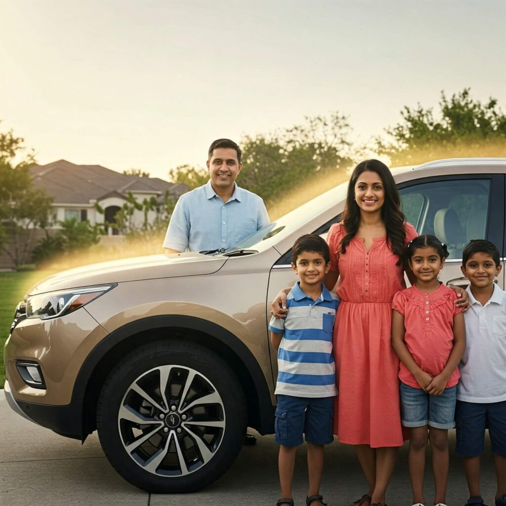 Protected family by their SUV