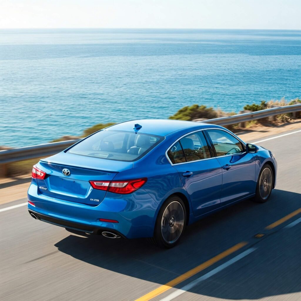 Blue Sedan Coastal Drive