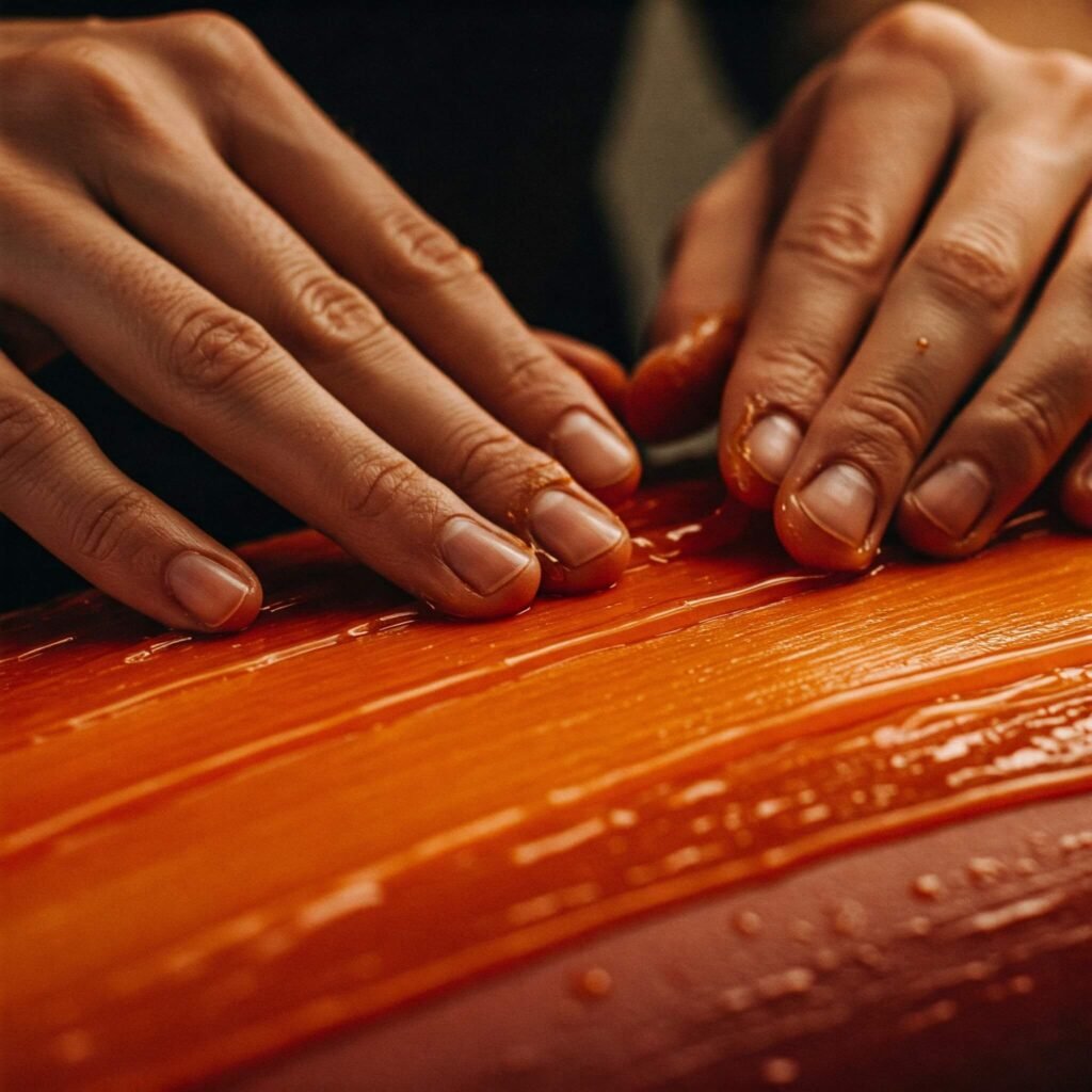 Warm Red Orange Wax Application