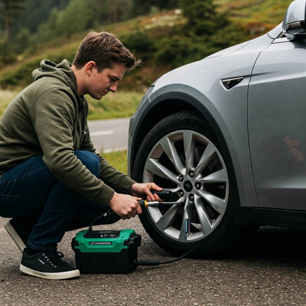 Inflating SUV Tire Roadside