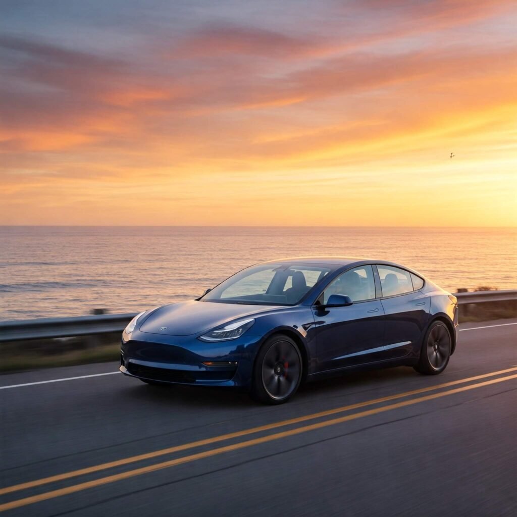 Tesla Model 3 Coastal Sunset
