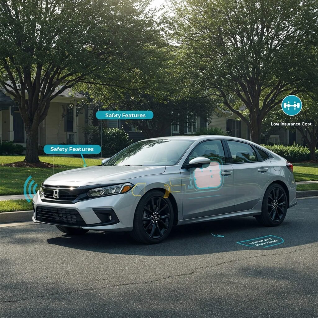 Modern car with safety features and low insurance cost.