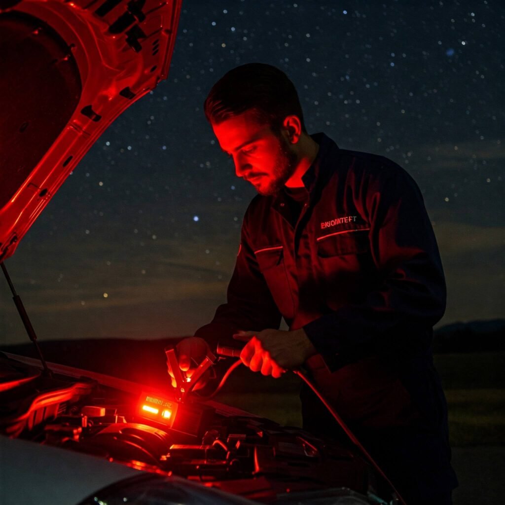 Jump Starting Car at Night
