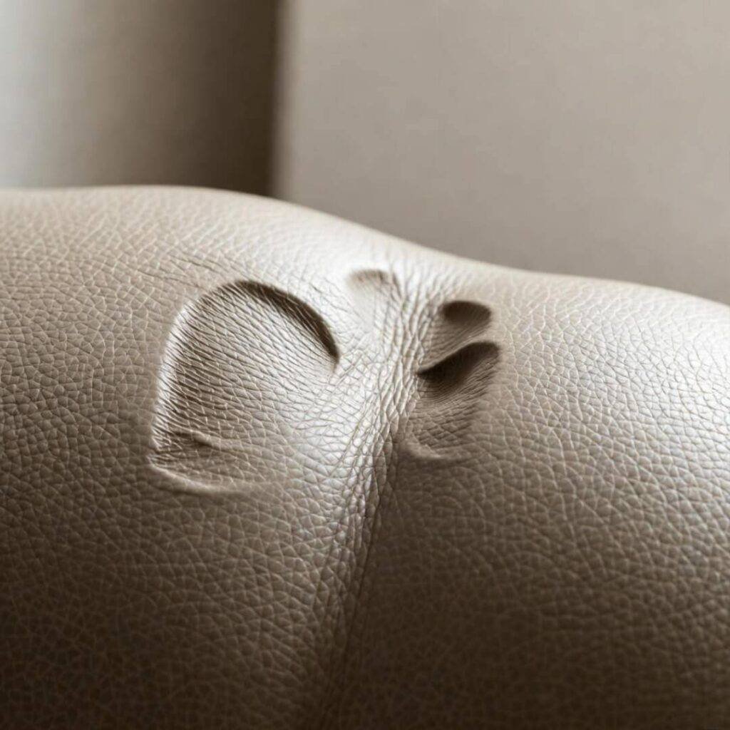 Macro of permanent butt print melted into faux-leather from maxed seat warmer.