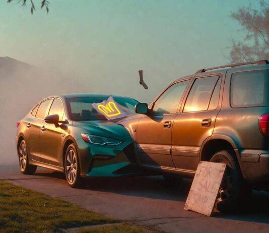 New Cars vs. Certified Pre-Owned: What’s Worth Your Money? Shiny sedan and dusty SUV at golden hour, "For Sale" sign, mismatched sock dangling.