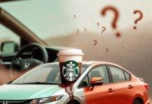 How Often Should You Detail Your Car? Experts Answer Half-clean Honda Civic with leaking Starbucks cup and floating question-mark pollen.