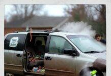 Is Professional Car Detailing Worth It? Pros & Cons Explained Muddy minivan on soggy lawn, open door reveals chaos, detailer scrubs wheel, steam rises.