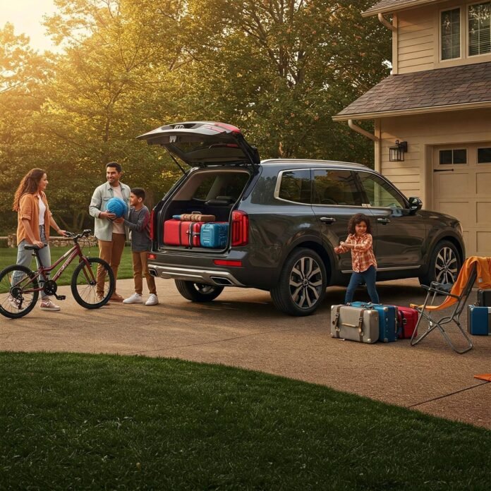 Family road trip: Simple and clearly describes the image.