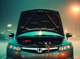 How to Tell If Your Car Battery Is Dying (And What to Do) Rain-soaked Honda Civic at 2 a.m., hood up, jumper cables limp, tiny middle-finger dash light glowing.