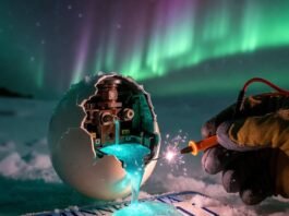 Best Car Batteries for Cold Weather: Winter-Proof Your Ride Cracked frozen battery spills glowing blue electrolyte on snowy Minnesota plate under aurora.