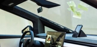 Best Electric Cars of 2025: Which One Fits Your Lifestyle? Messy Cybertruck interior: spilled Flamin’ Hot Cheetos, cracked phone streaming lo-fi, sticky notes.