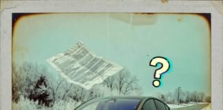 Top Long-Term Lease Deals in 2025 Vintage Polaroid of SUV stuck in snow, glitching GPS, crumpled contract, quirky question marks.