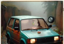 Hidden Gems: Underrated New Cars You Shouldn’t Overlook Vintage Polaroid of quirky teal SUV in rainy alley, glowing headlights, rolling hubcap.