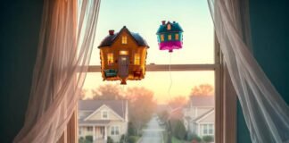 When Long-Term Rentals Make More Sense Than Ownership Vinyl records spill from box beside "Home Sweet Rent" mug; house balloons float out window.