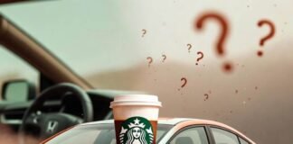 How Often Should You Detail Your Car? Experts Answer Half-clean Honda Civic with leaking Starbucks cup and floating question-mark pollen.